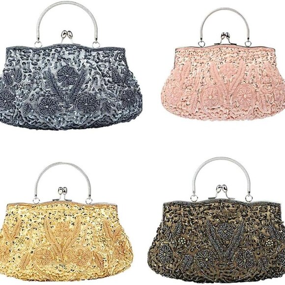 Noble Beaded Sequin Flower Evening Purse Large Clutch Bag Handbag for Women - Picture 7 of 7